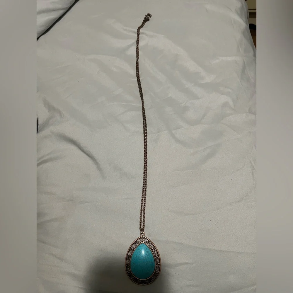 Paparazzi Turquoise Pendant Necklace with Bronze Accents - Picture 2 of 5